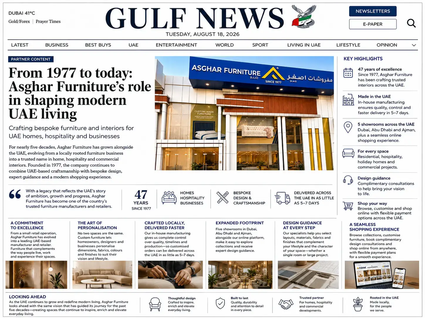 Gulf News: From 1977 to Today: Asghar Furniture's Role in Shaping Modern UAE Living