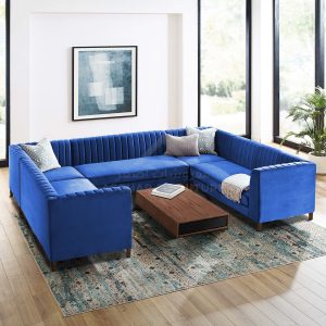 Blues Tufted U Shape Sofa Living Room Asghar Furniture: Shop Online Home Furniture Across UAE - Dubai, Abu Dhabi, Al Ain, Fujairah, Ras Al Khaimah, Ajman, Sharjah.