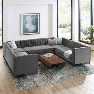 Blues Tufted U Shaped Sofa Grey