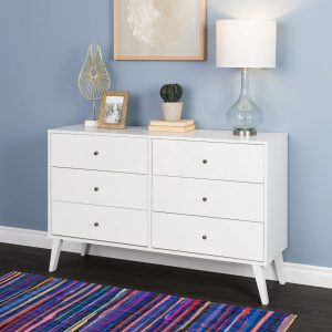 Mid Century Modern 6 Drawer Dresser White 2