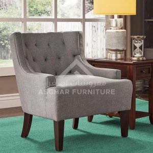 Wingback Tufted Linen Upholstered Club Chair In Grey Color
