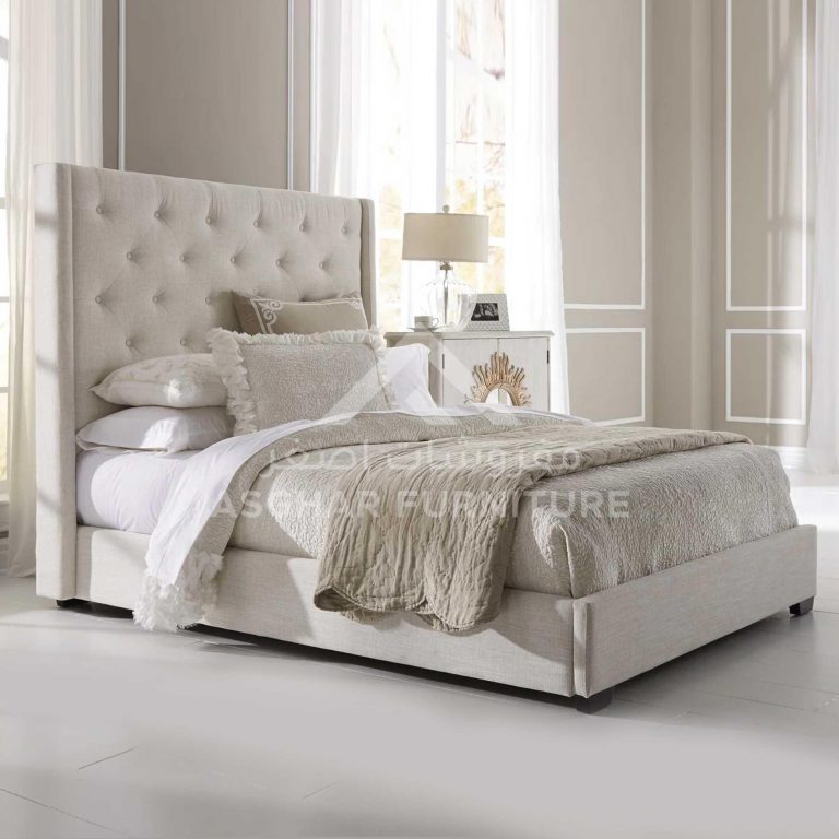 Button Tufted Bed Bed Room Asghar Furniture: Shop Online Home Furniture Across UAE - Dubai, Abu Dhabi, Al Ain, Fujairah, Ras Al Khaimah, Ajman, Sharjah.