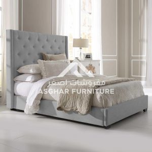 Button Tufted Upholstered Bed 01 Dark Gray Gray
