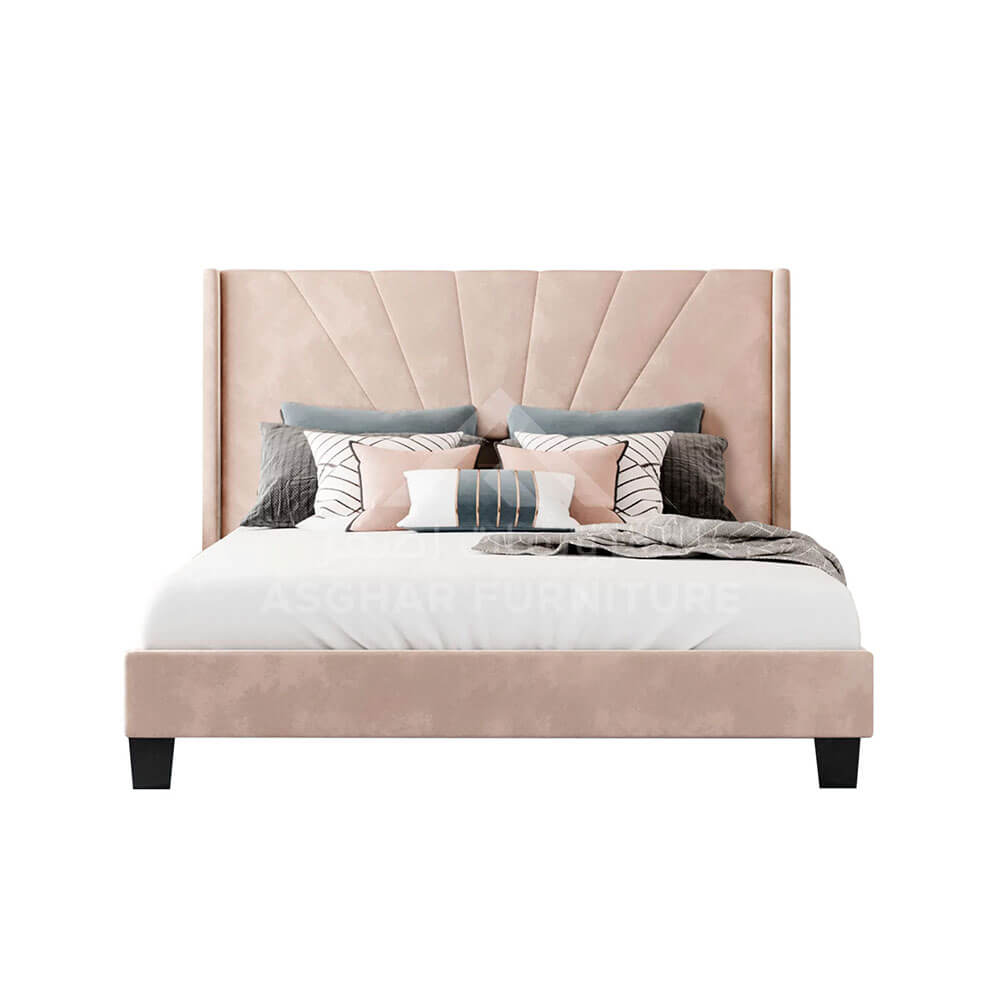 Amber Wingback Velvet Bed Bed Room Asghar Furniture: Shop Online Home Furniture Across UAE - Dubai, Abu Dhabi, Al Ain, Fujairah, Ras Al Khaimah, Ajman, Sharjah.